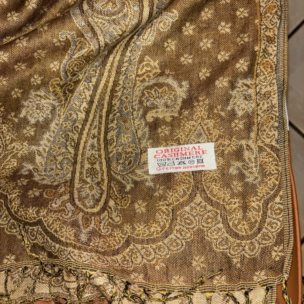 Paisley Patterned Shawl/Scarf in Tan Made in Jerusalem